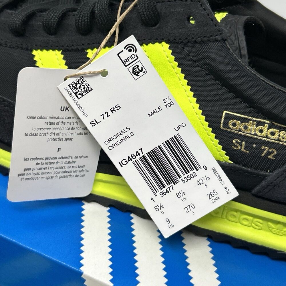 NEW adidas Originals SL 72 RS Men’s Black Yellow Sneaker IG4647 Size 9 - Picture 6 of 16